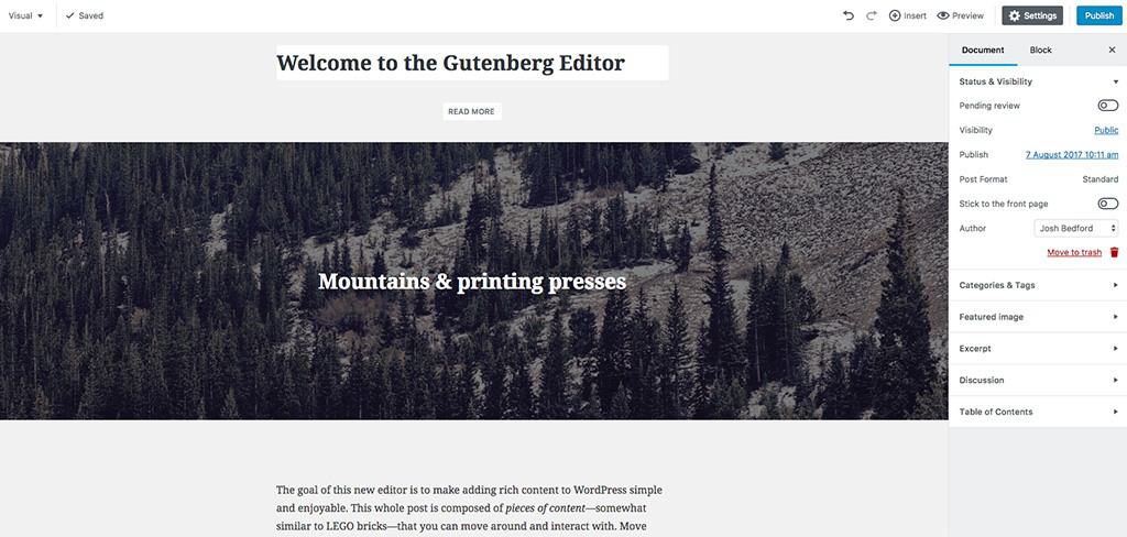 Gutenberg user interface in WordPress