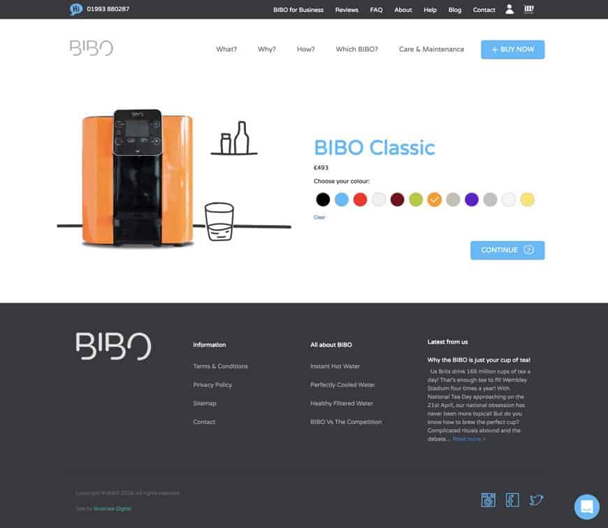BIBO Water Select Options Page in WooCommerce