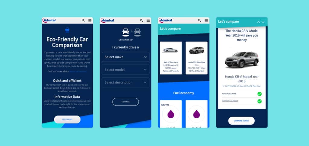 Admiral Eco Car Comparison Tool Case Study Mobile Screenshots