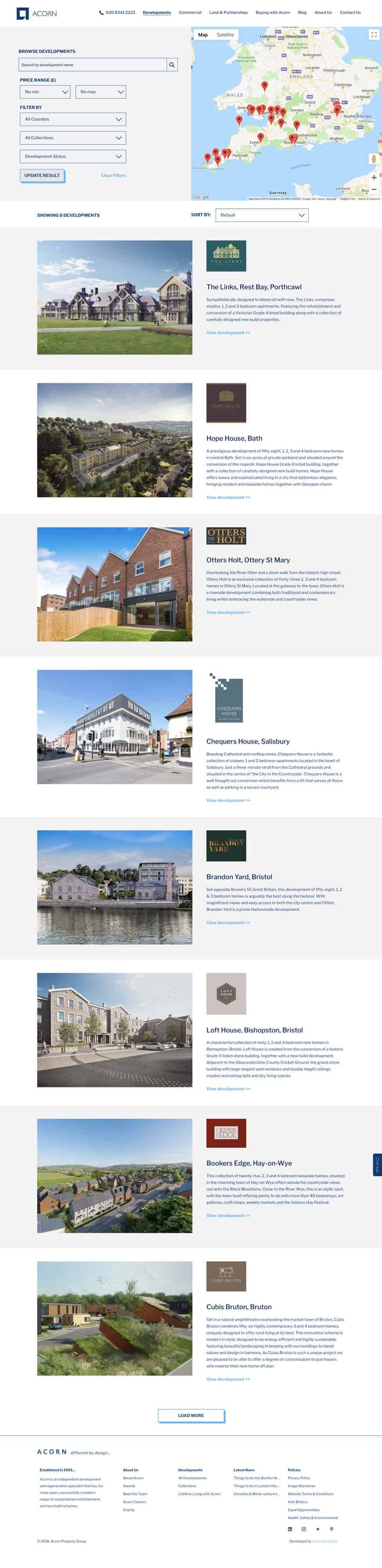 Acorn Property Group Website - Developments Landing Page