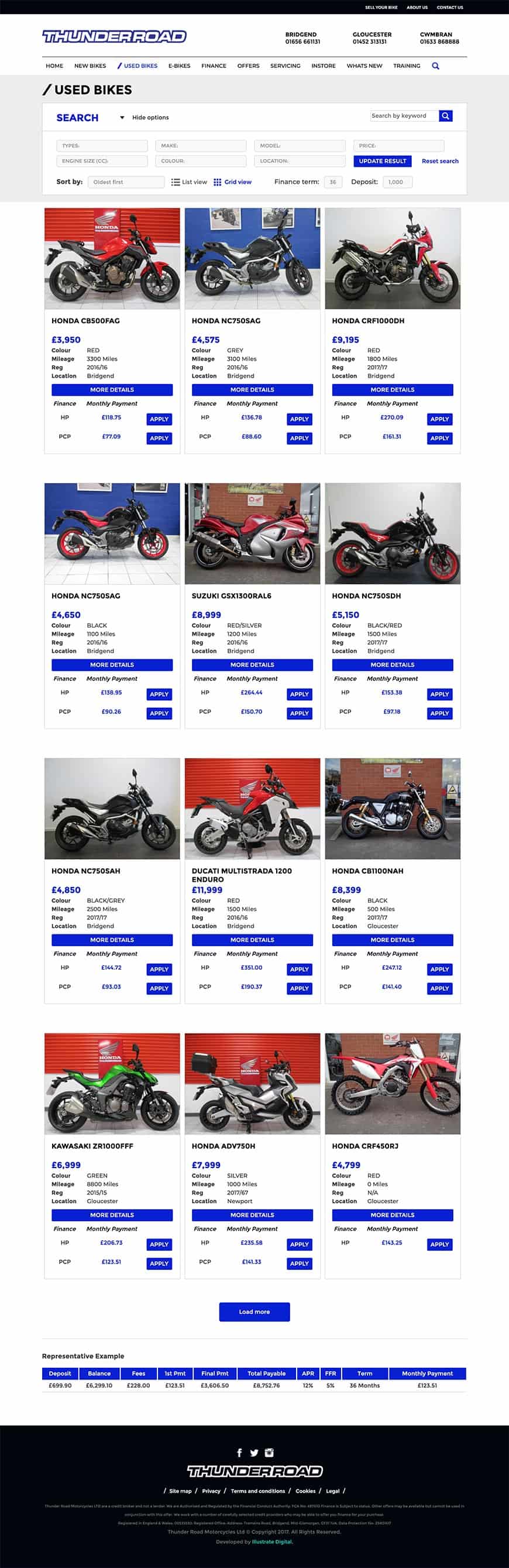 Thunder Road Website Used Bikes Page