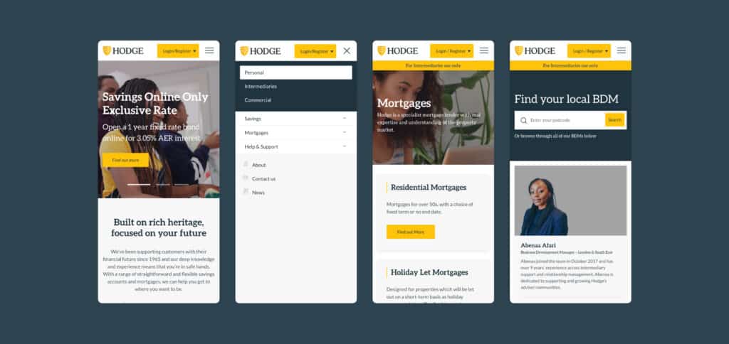 Hodge Bank website case study mobile visuals
