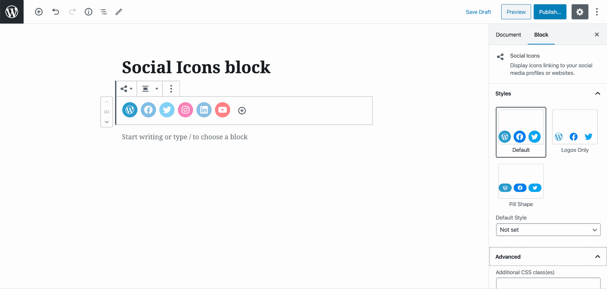 Social Icons Gutenberg Block in WordPress 5.4
