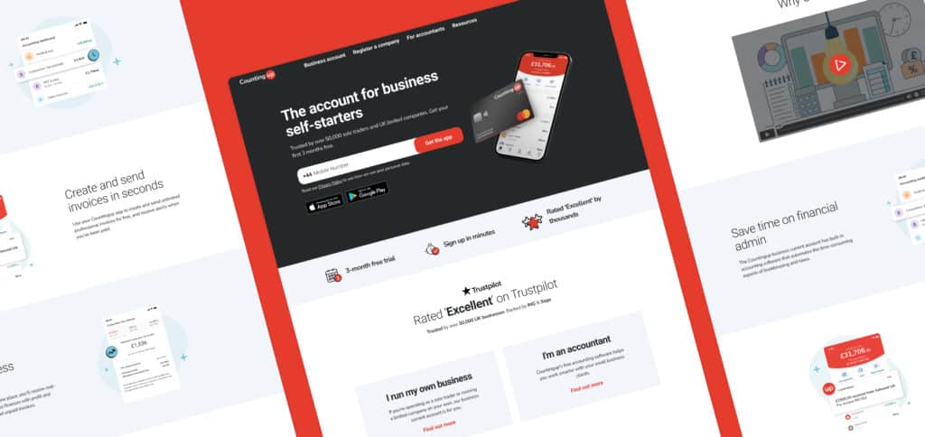 Countingup Bank website case study visuals on desktop