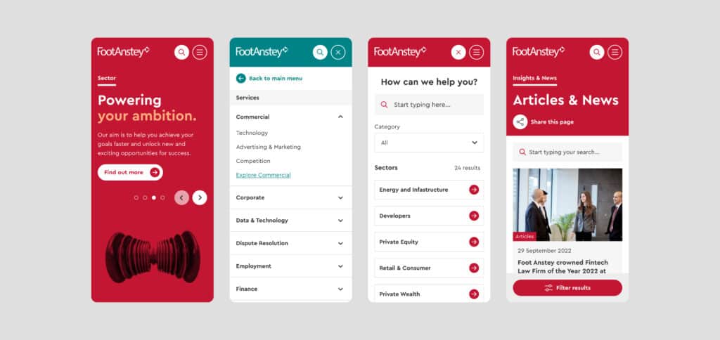 Foot Anstey website case study visuals of mobile-first designs