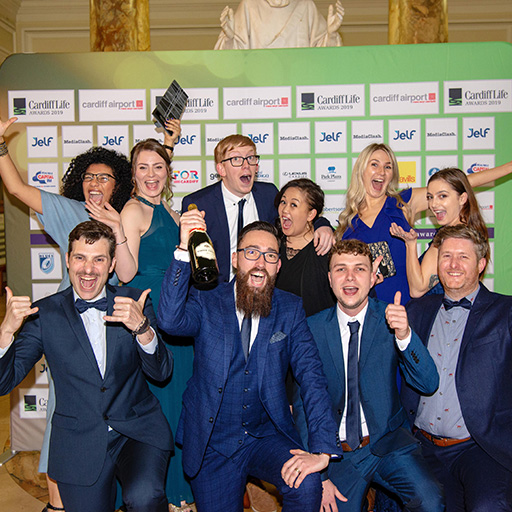 The Illustrate Digital team celebrating at the Cardiff Life Awards in 2019