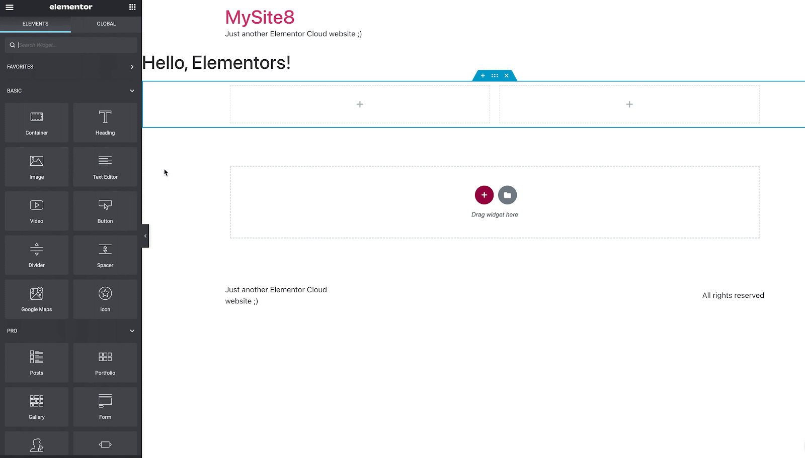 A gif showing the back-end editor experience in Elementor for WordPress