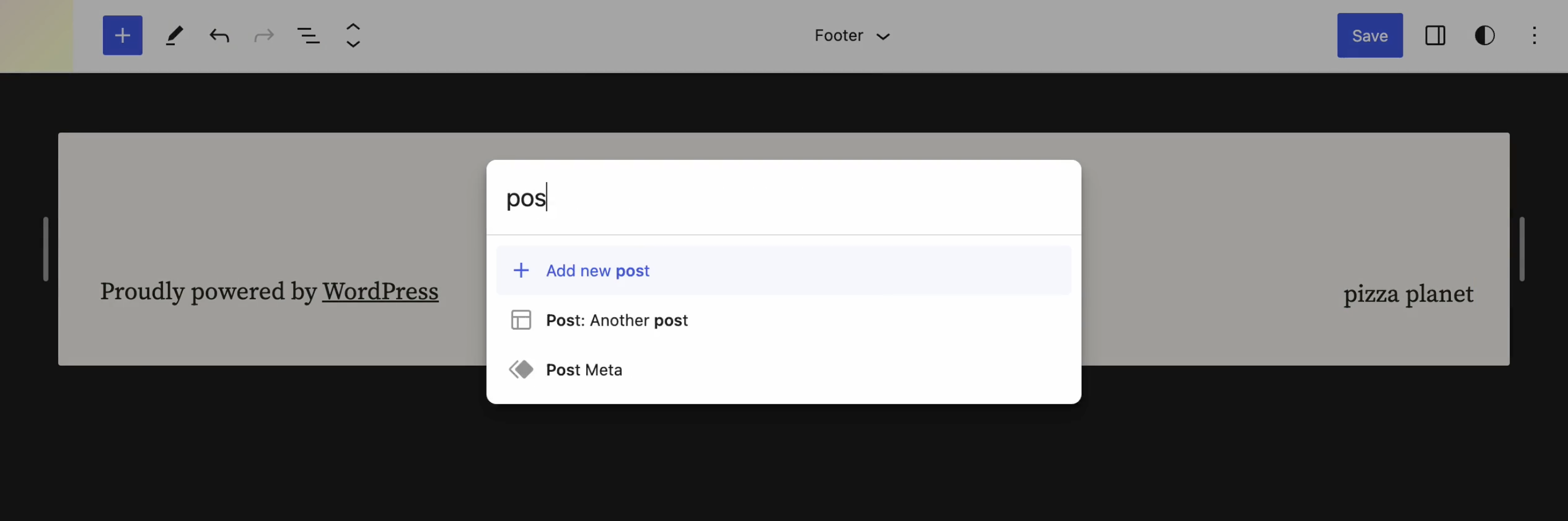 A view of the new command tool introduced in WordPress 6.3
