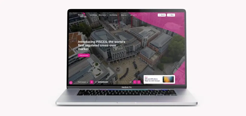 An image showing the Burges Salmon website homepage on a desktop device